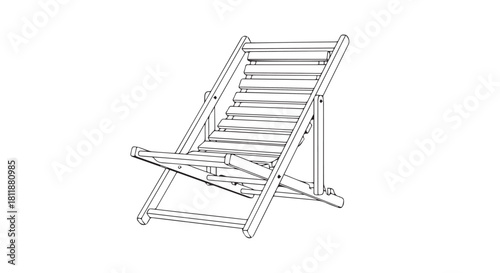 Sketch of a wooden folding deck chair designed for outdoor lounging and relaxation on a simple white background.