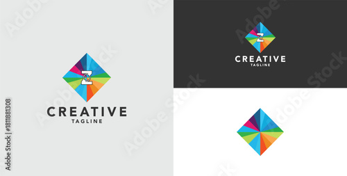 Digital colorful abstract icons, elements and symbols with initial Z logo, template
