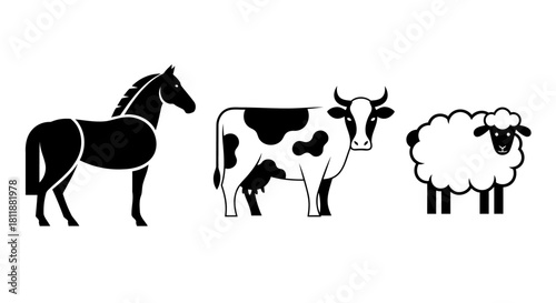 Farm Animals Silhouette Set