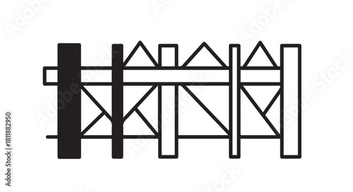 Abstract black and white fence pattern with lattice rails and panels.