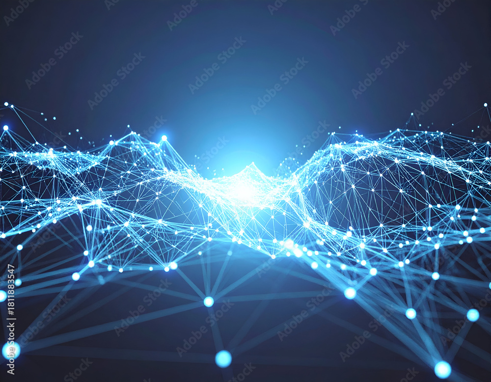 Obraz premium Abstract digital network with glowing blue connections representing data flow and futuristic technology.