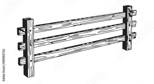 Three horizontal wooden rails form a rustic fence with sturdy posts.