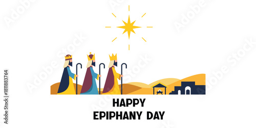 Epiphany Day Illustration of Three Wise Men Following the Star to Bethlehem