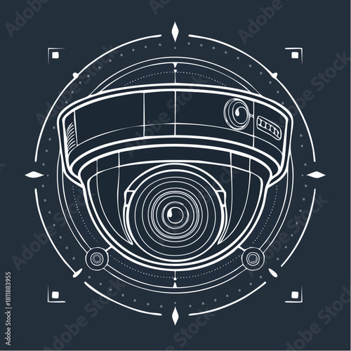 Surveillance Camera Blueprint Detailed Technical Drawing of Security Technology