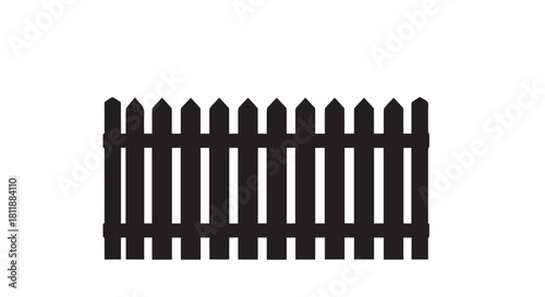 Low-profile black picket fence with a gate forming a simple urban boundary and decorative enclosure.