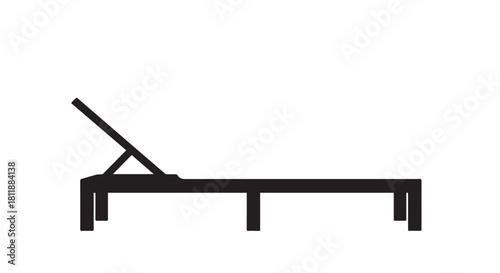 Minimalist outdoor bench silhouette with wooden planks and metal supports against a white background.