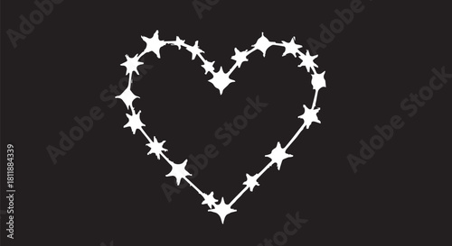Starry Heart Outline Made of Small Stars Against Dark Background.