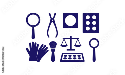 Collection of tools and equipment for coin collecting and appraisal