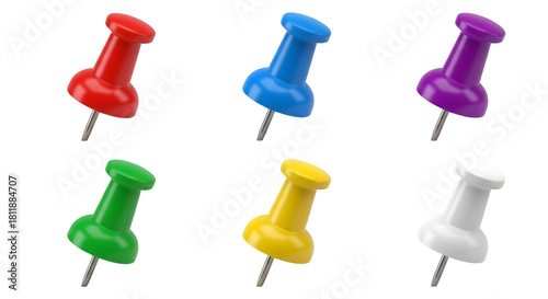 Set of Six Colorful Thumbtacks pushpin stationery
