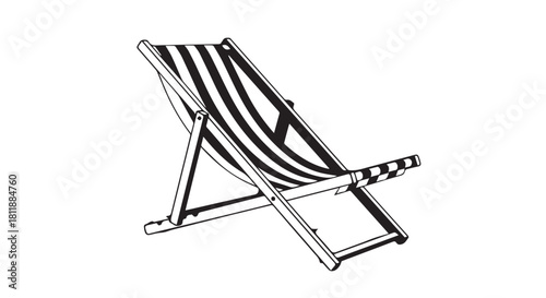 Classic striped deck chair ready for lounging and relaxation on the beach.