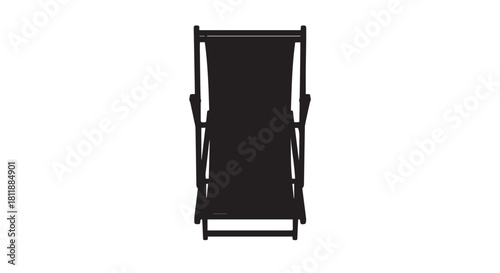 Black folding deck chair viewed from above on white background.