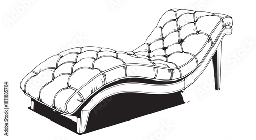 Elegant Tufted Modern Lounge Chair with Curved Silhouette in White and Black Studio Setting.