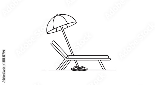 Sunny Beach Lounge Chair with Umbrella: Simple Beachside Relaxation Illustration.
