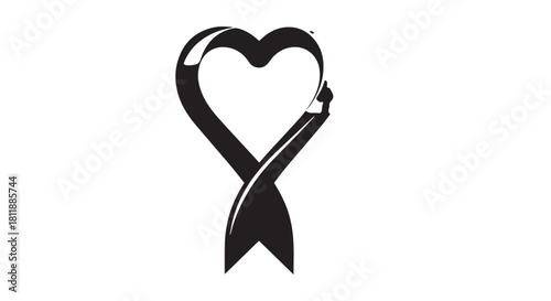 Symbolic black ribbon forming a heart shape to represent awareness and support.