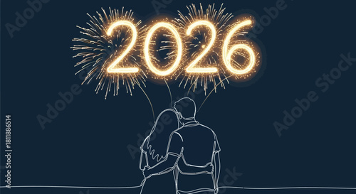 Couple watching fireworks display for the year 2026 new year celebration event
