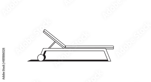 Minimalist line drawing of a wheeled lounge chair in a simple outdoor setting.