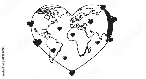 Global Heart Embracing the World Map with Unity and Love.