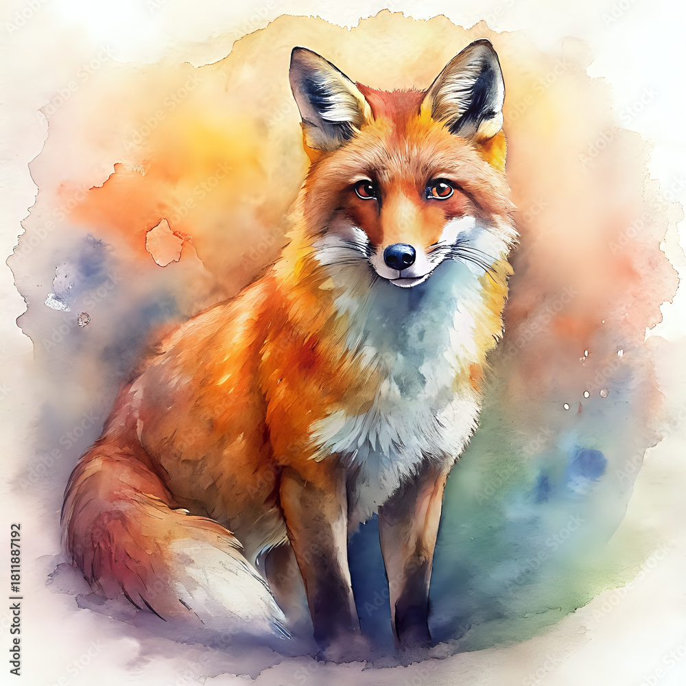 Fototapeta premium fox ,watercolor background