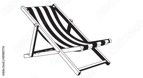 Striped deckchair set up for outdoor lounging and relaxed summer leisure.