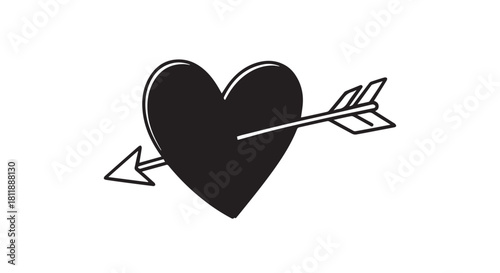 Illustration of a black heart pierced by an arrow.