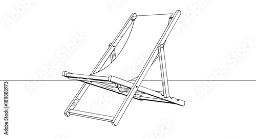 Simple line drawing of a folding deck chair set for outdoor leisure and relaxation.