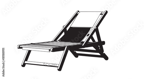 Monochrome outdoor folding sun lounger with adjustable backrest for leisure spaces.