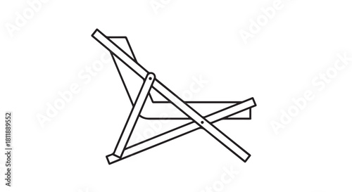 Minimalist line drawing of a folding deck chair for outdoor leisure and relaxation.