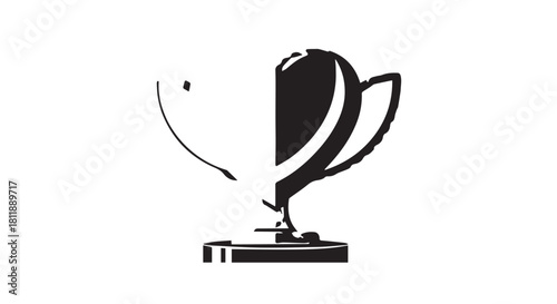 Elegant trophy illustration featuring a split black and white cup on a pedestal symbolizing achievement and victory.