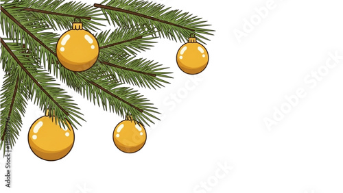 Festive Holiday Ornament Hanging from a Green Pine Branch Illustration