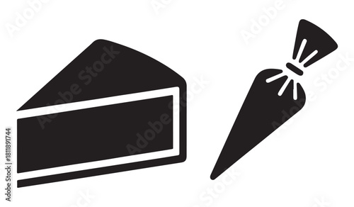  Slice of cake and piping bag silhouette for baking and dessert decoration