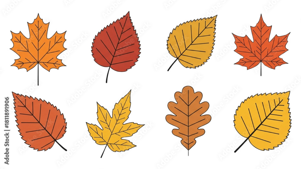 Fototapeta premium Assorted Autumn Leaves Collection - Vibrant Fall Foliage Icon Set