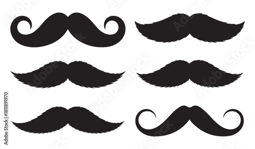  Collection of six different black mustache styles silhouette