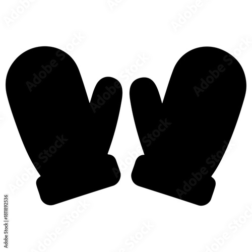 Pair of warm winter mittens isolated on, black silhouette