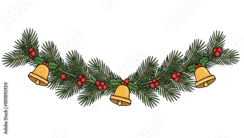 Festive Christmas Garland Spruce, Bells, and Holly for Holiday Decorations
