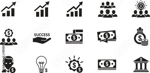 Financial Success Growth Investment Strategy Teamwork Idea Concept Icons Set