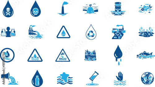 Water Pollution Awareness Icon for Environmental Safety
