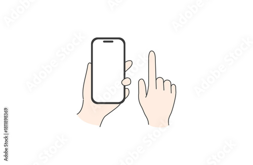 スマホを持つ手と指を伸ばした手のミニマルイラスト（上からの視点）