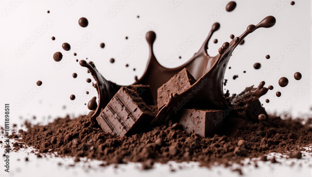 Fototapeta premium Dynamic chocolate splash with indulgent rich pieces