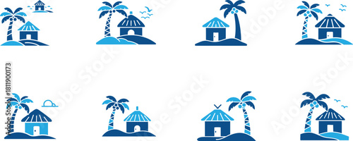 Beach Hut and Palm Tree Icon for Travel and Vacation