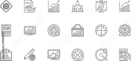 Outline icons set of business analytics and finance development