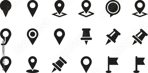 Location markers and push pins for navigation applications vector collection