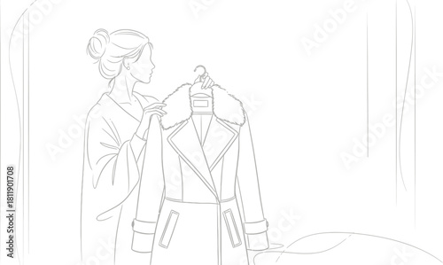 Woman choosing a stylish winter coat with fur collar in a fashion boutique store