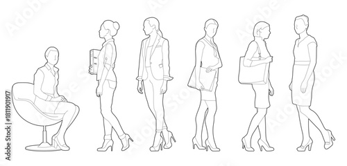 Office women without background in vector CAD design style