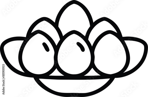 Black and white line art icons of a bento lunch box and a fried egg.