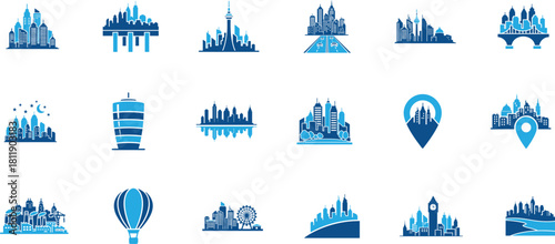 City Skyline and Urban Life Icon for Travel and Real Estate