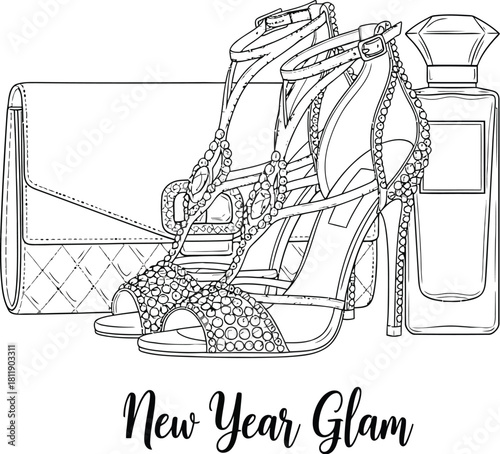 Glamorous high heels with clutch and perfume bottle for a special occasion style