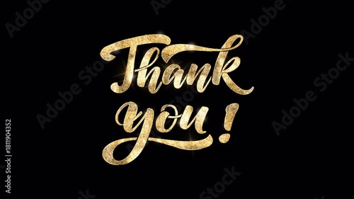 Thank you animation text in 2 clips. Luxury Handwritten calligraphy typography animated in golden glitter and alpha matte with alpha channel. Transparent background, easy to put into any video