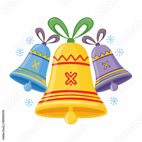 Colorful crayon Christmas bells collection. Naive style kid's drawing