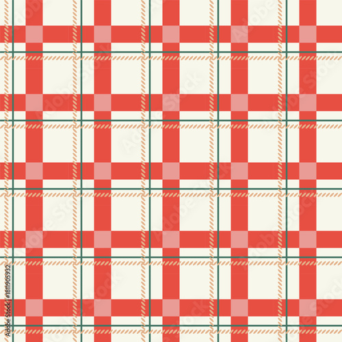 Seamless plaid pattern, background for a tablecloth or napkin with crossed lines in the Madras style. Christmas print