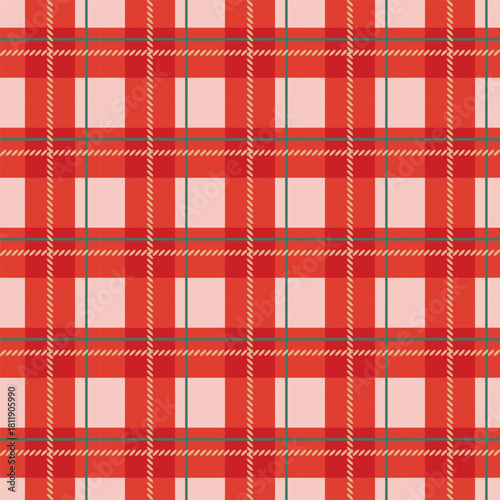 Christmas red check print for kitchen textiles, cozy decor. Scottish check, Madras style, Gingham.